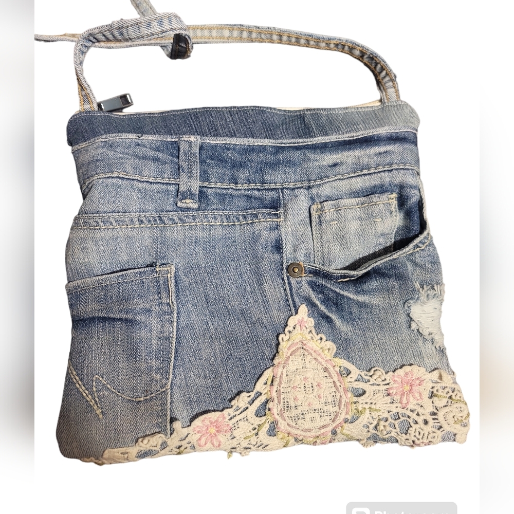 Handmade from upcycled jeans crossbody purse